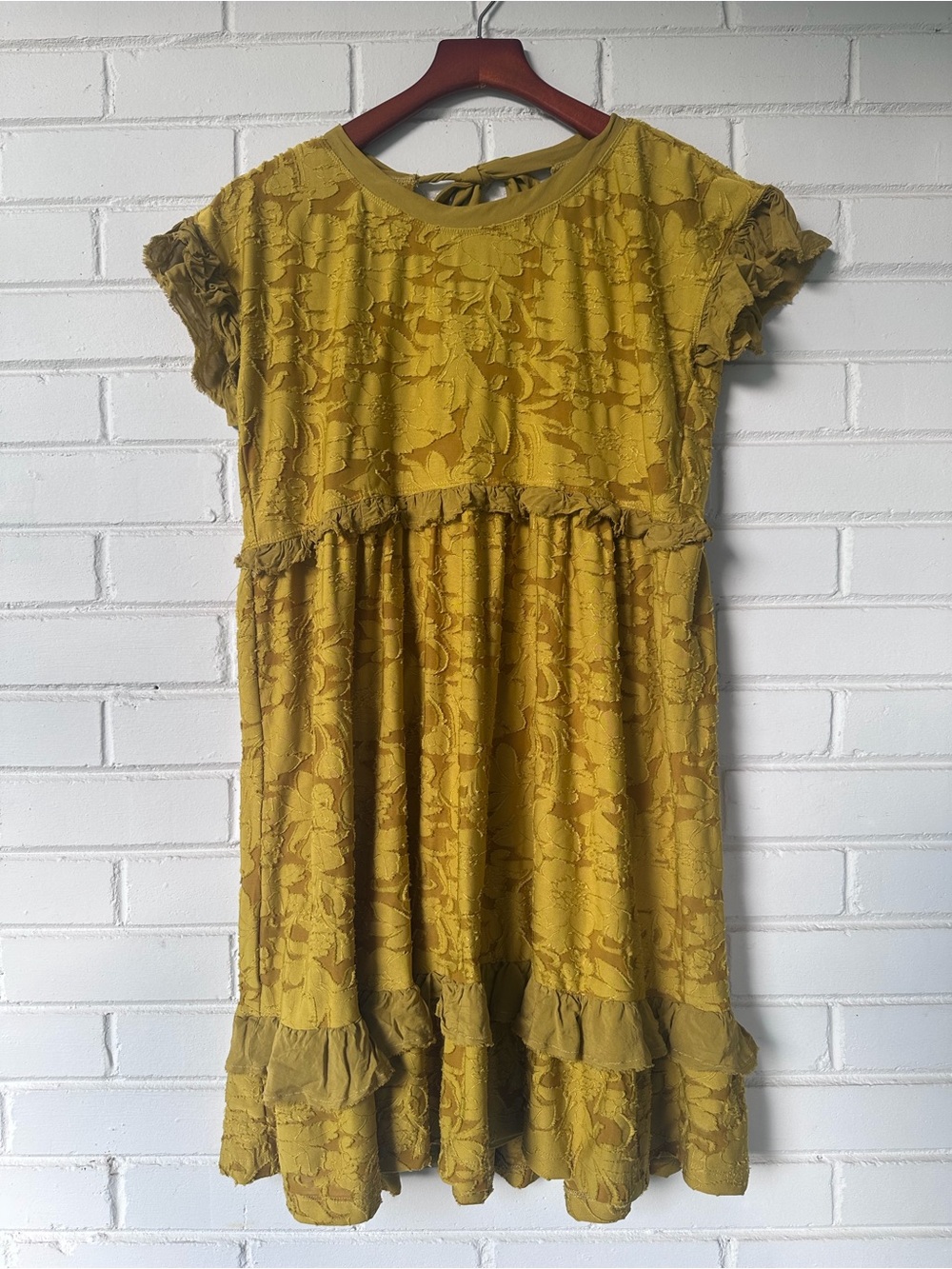 Anthropologie Mustard Lace Ruffle Tiered Dress - Picture 1 of 6